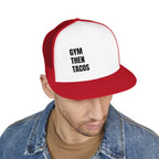Trucker Cap — "Gym Then Tacos" Embroidered Mesh Snapback