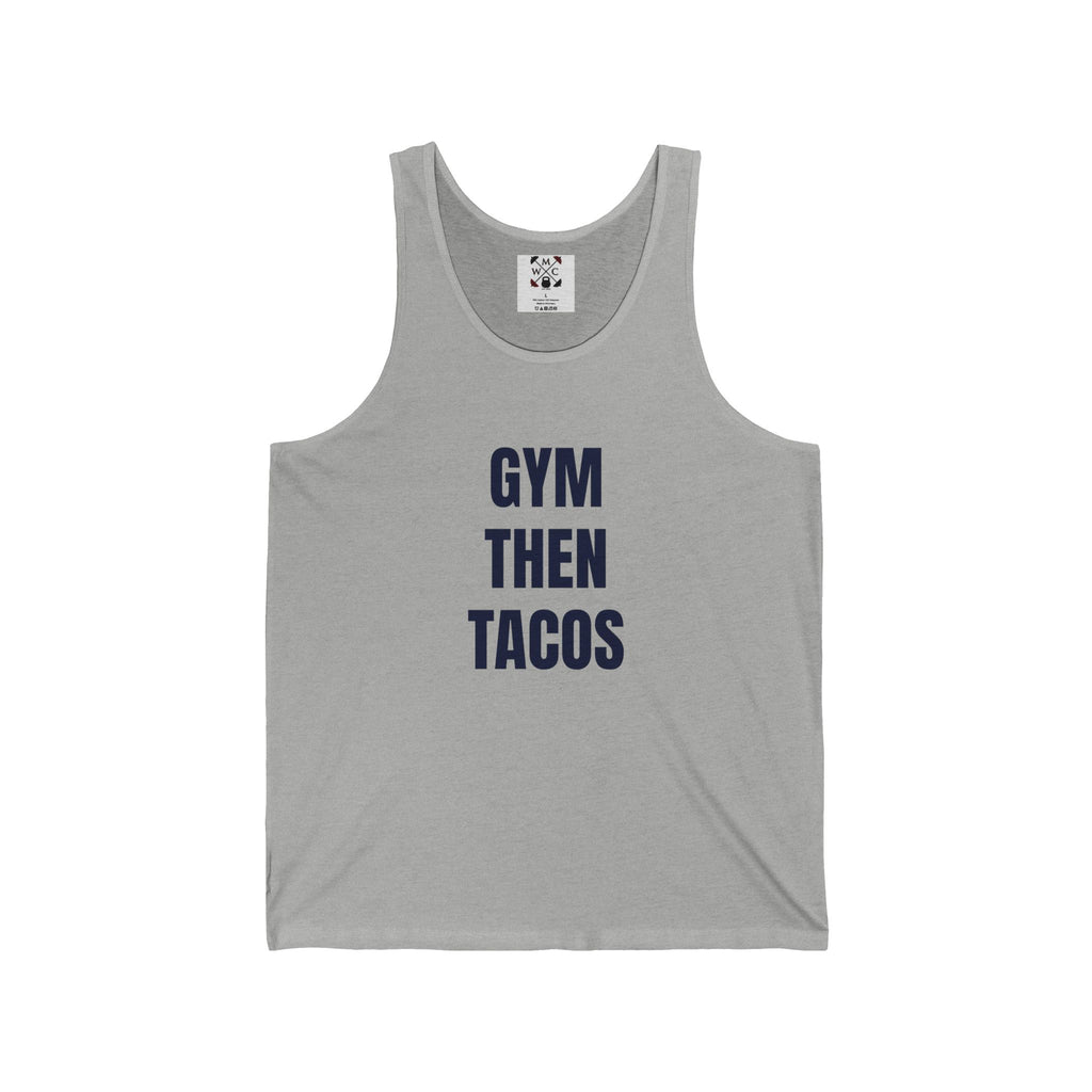 Gym Then Tacos Tank Top – Funny Fitness & Taco Graphic Tank
