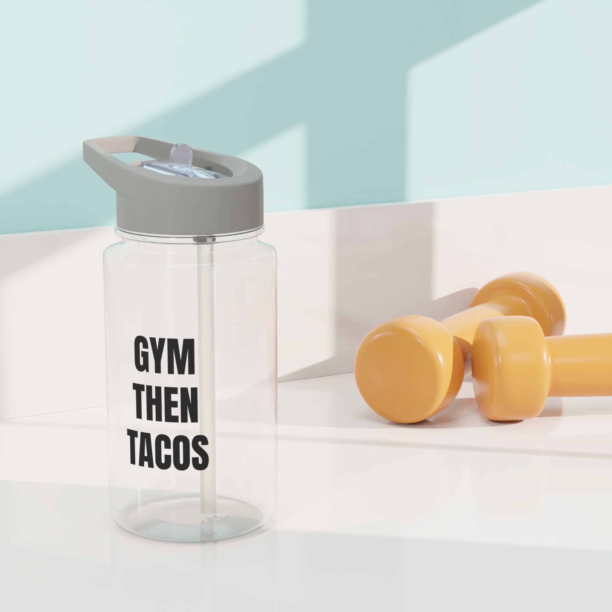 Gym Then Tacos Tritan Water Bottle – Motivational Fitness Water Bottle with Straw